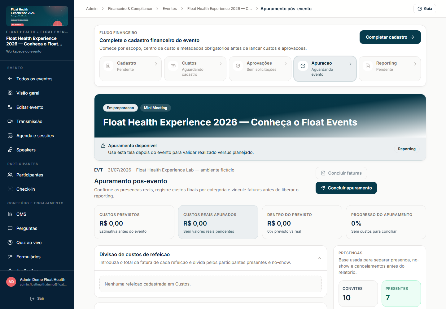 Apuração financeira pós-evento