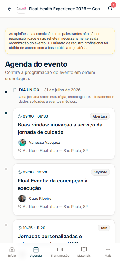 Agenda completa do evento no celular