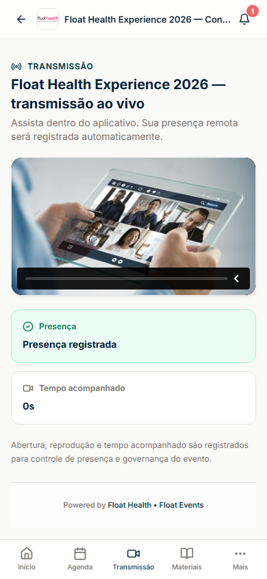 Transmissão do webinar no webapp médico