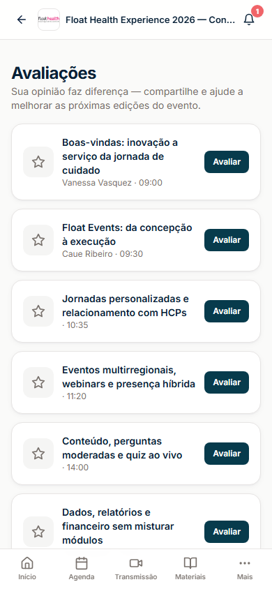 Avaliações de sessões no celular